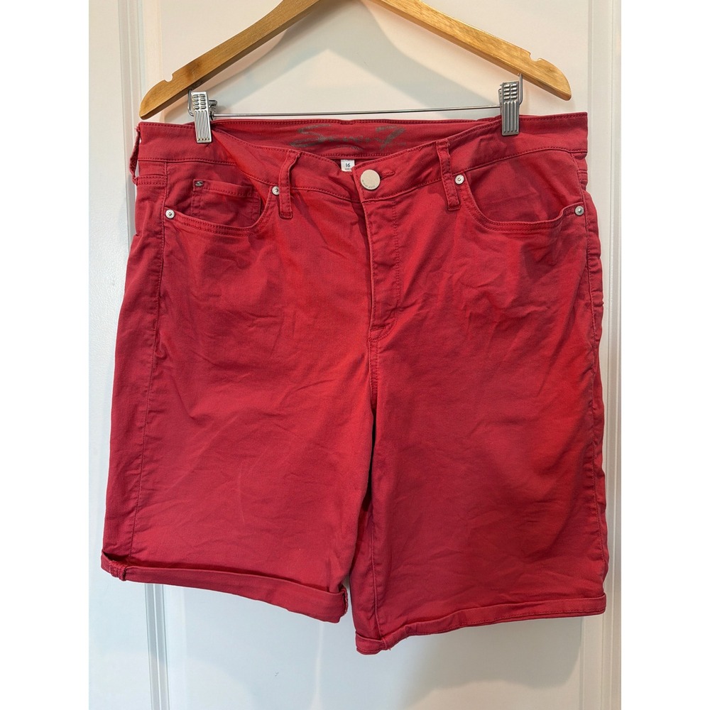 Seven7 Sunset Bermuda Shorts Holly Berry Red Stretch Denim Size 16 MY3207CO